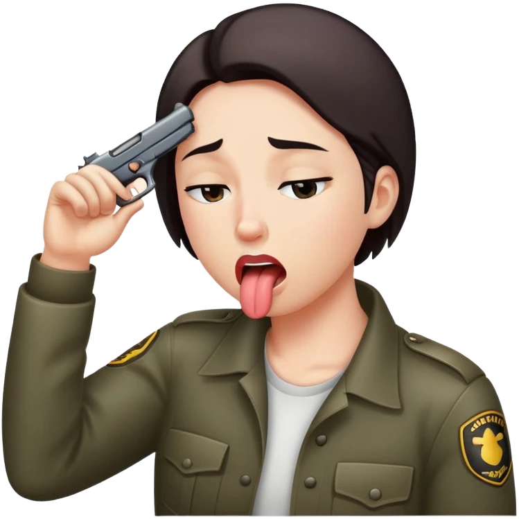 gun hand on head tongue out eyes closed emoji