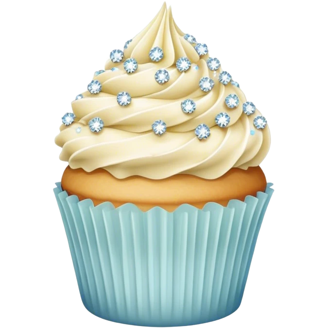 vanilla cupcake with vanilla frosting and crystal sprinkles emoji