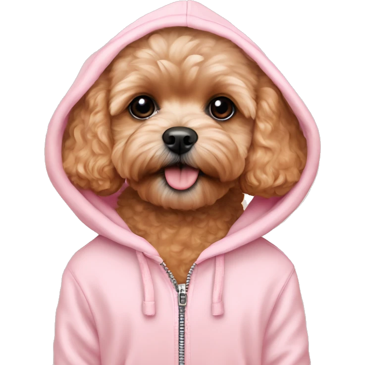 Red Maltipoo in pastel pink hoodie  emoji