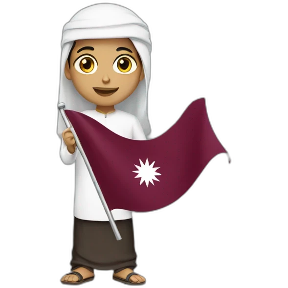 Arabic boy holding Qatar flag emoji