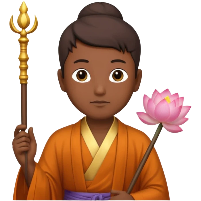 asian man with lotus, scepter, buddhism, lotus emoji