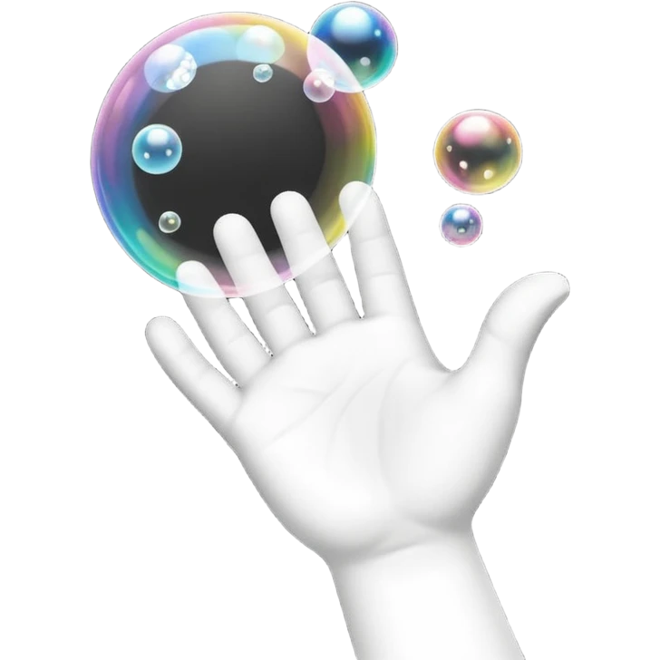 Simple black and white icon showing a single hand with soap bubbles on it, easy to recognise for all ages and languages, flat style, no text, isolated on plain background emoji