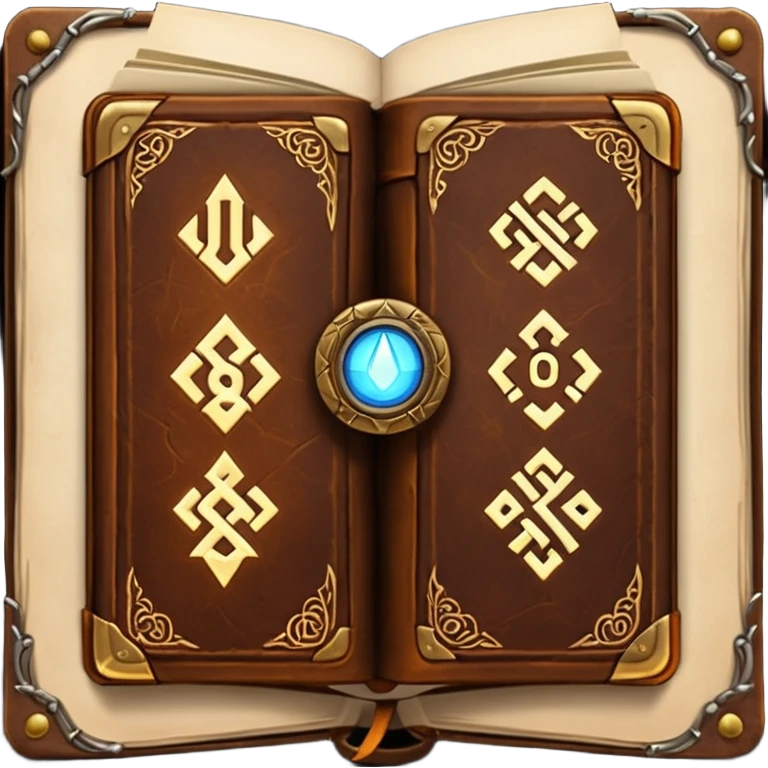 Spell Book – Old leather book with glowing runes and bookmarks emoji