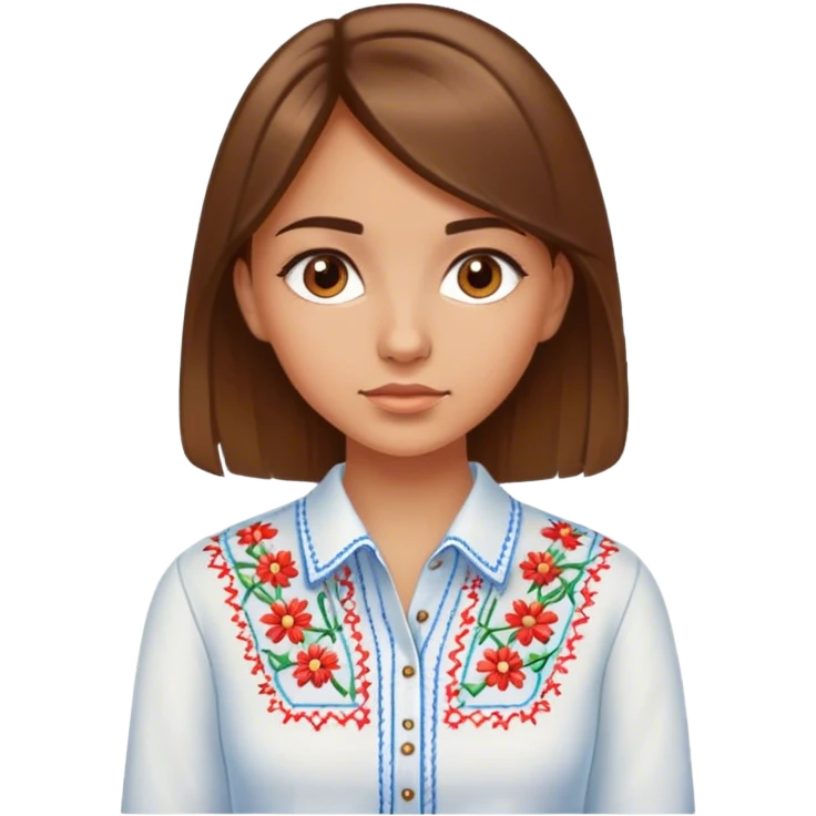 A Ukrainian girl with brown hair in an embroidered shirt studies math emoji