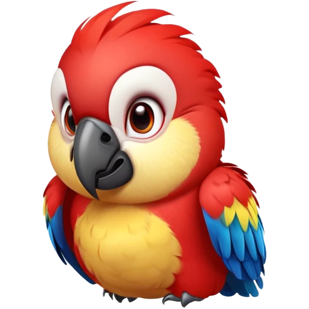cinematic-cute-macaw-portrait-emoji,-head-tilted-playfully-and-inquisitively,-with-a-dazzling-red-plumage-and-round,-sparkling-eyes-filled-with-charm,-simplified-yet-irresistibly-adorable-features,-highly-detailed, white beak emoji