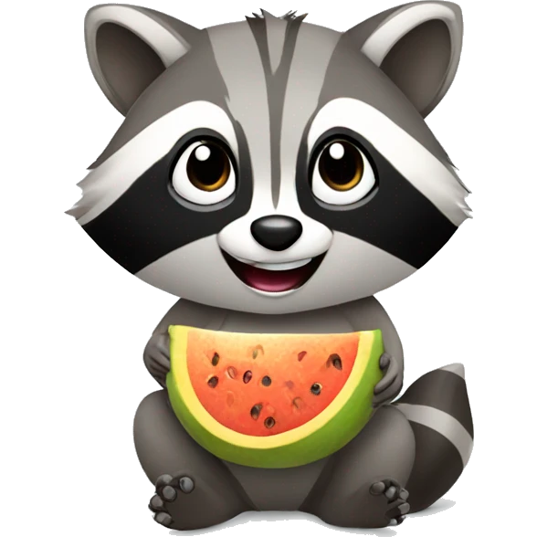 Raccoon eating fruit with a smile emoji