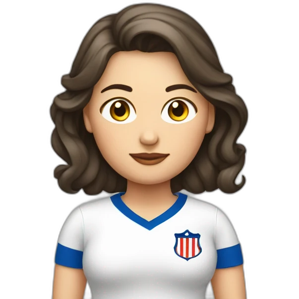 Mujer gordita. Pelo color blanco corto. Con camiseta Atleti  emoji
