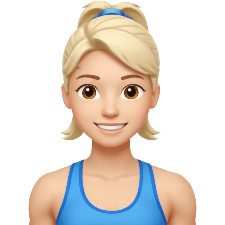 cute fitness coach portrait, head and shoulders only, sporty tank top, friendly smile, strong look, 3D cartoon, mobile game icon style, clean background, no text, no watermark
 emoji
