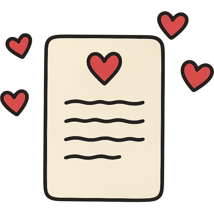love letter with floating hearts, no background emoji