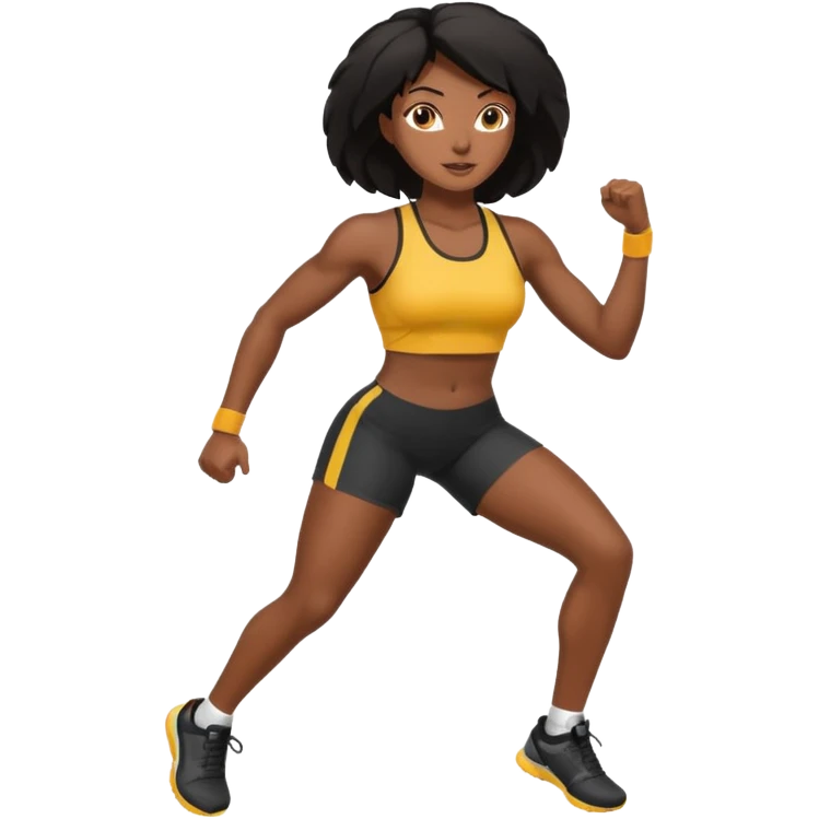 Femme noire avec cheveux noir et qui fait du sport emoji