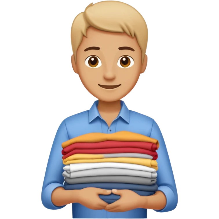 person folding clothes, neat stack of shirts, cheerful and tidy emoji