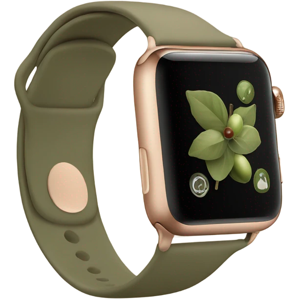 olive color apple watch with beige clock face emoji