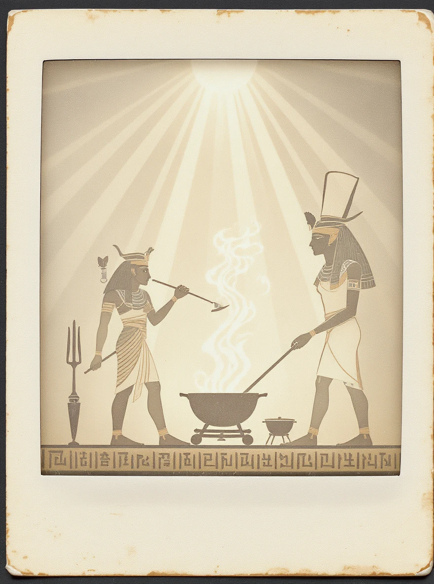 ancient Egyptian cooking scene in hieroglyphic style emoji