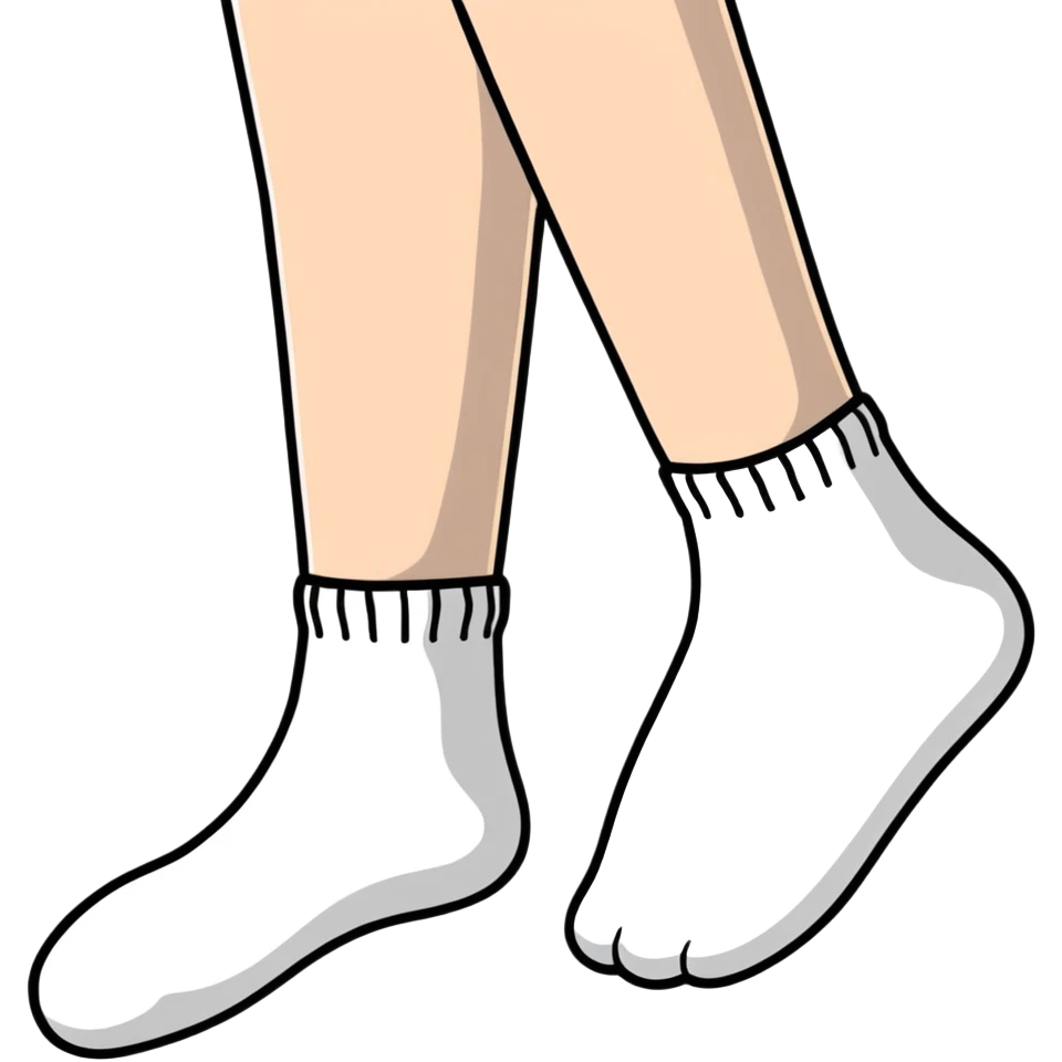 female feet wearing white cotton socks viewed from underneath showing the soles emoji