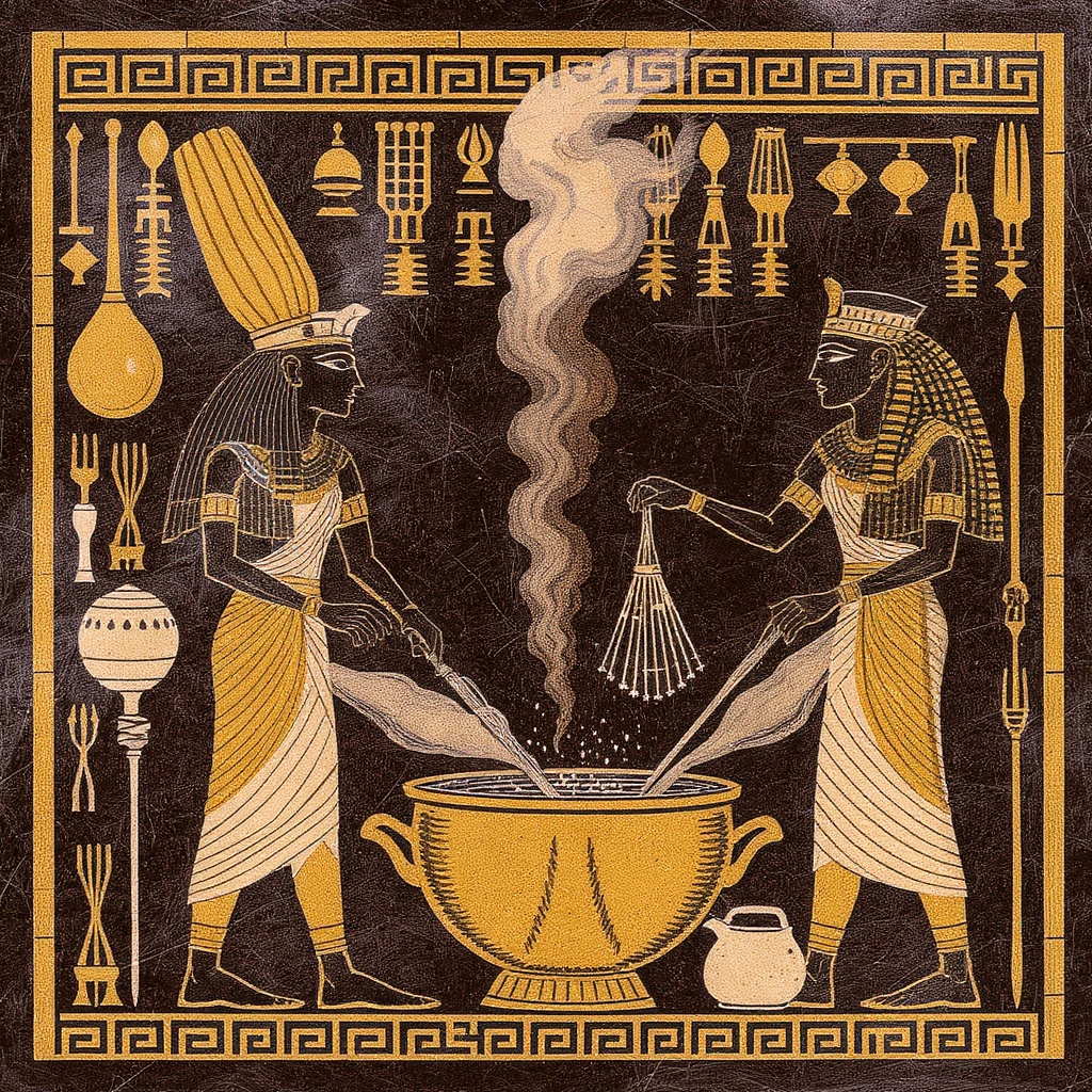 ancient Egyptian cooking scene in hieroglyphic style emoji