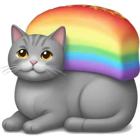 grey cat with loaf of rainbow bread as its body emoji