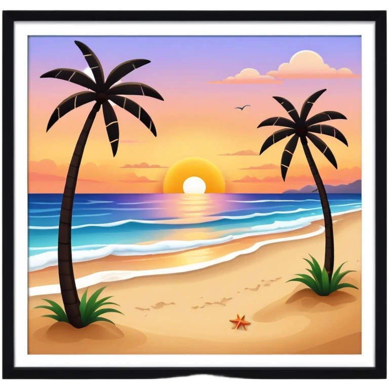 The beach summer with sunset emoji