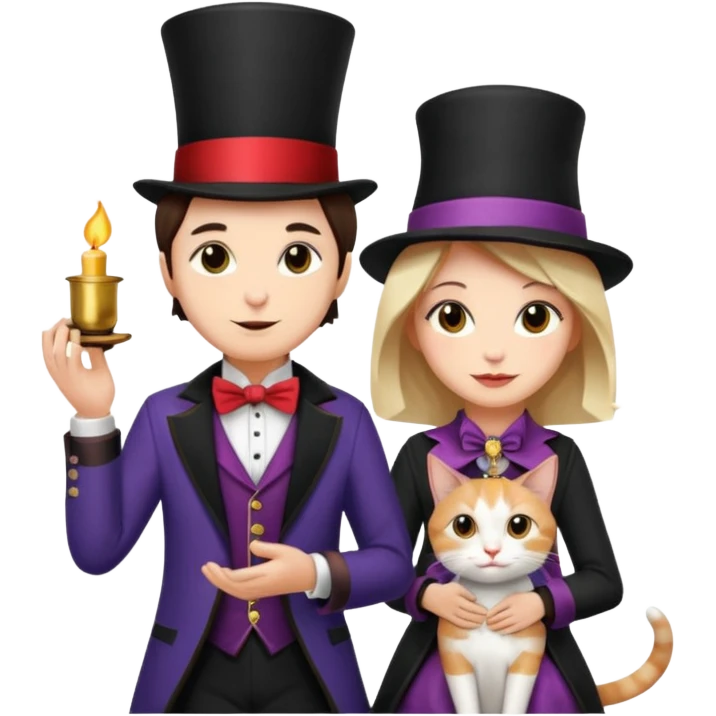 magician couple and their pet cat emoji