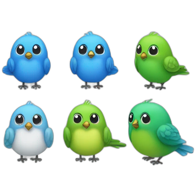 Four Little Bird ( One Green, Two Blue, One White ) emoji
