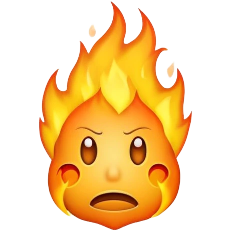 Scared face default emoji with horizontal fire flame emoji