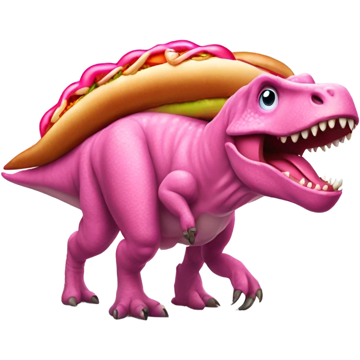 a dinosaur with a huge Bright pink hotdog for a body emoji