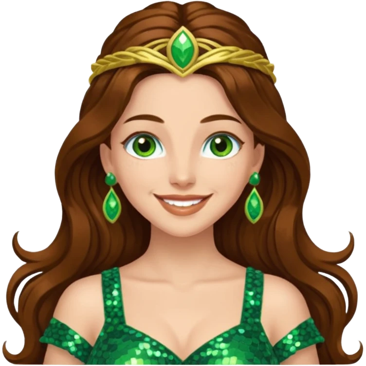 Terra, Goddess of Earth from Gods and Goddesses with long brown hair, green sequin outfit emoji