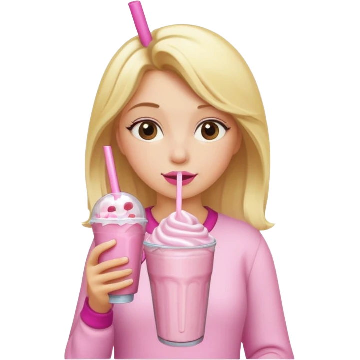 Blonde Girl drinking a pink milkshake emoji