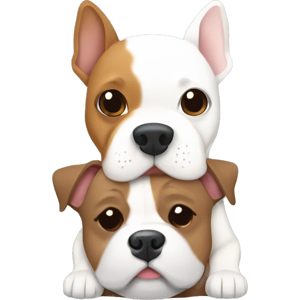 Two dogs, a White Bull terrier, and a brown-and-tan frenchie hugging emoji
