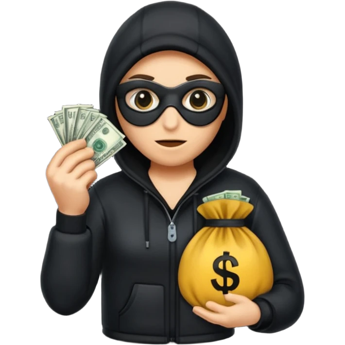 Robber with money na mão direita com uma blusa de frio preta  emoji