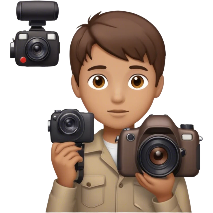 boy brown hair brown eyes taking photo  emoji