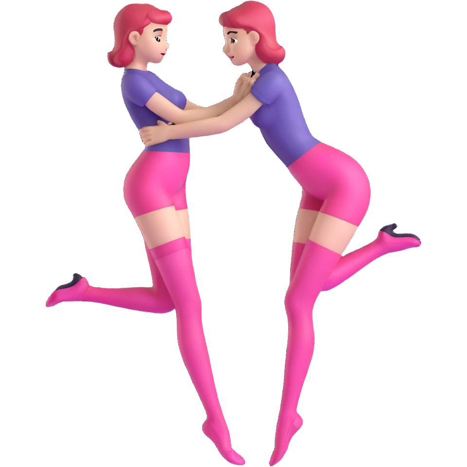 Minimalistic stylized girl figure in transparent glass style with pink gradient, adjusting pink stockings emoji