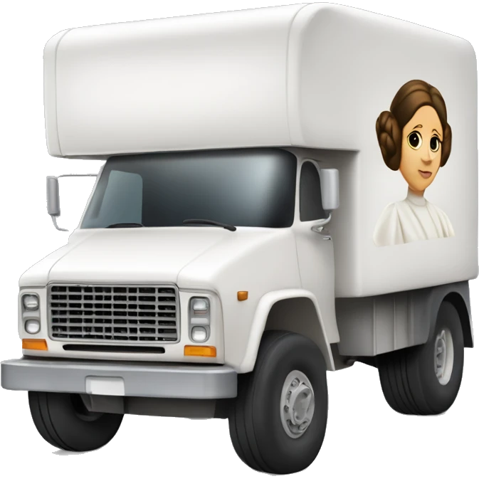 Side view of 1976 very very long mail delivery truck shaped like Princess Leia shaped emoji