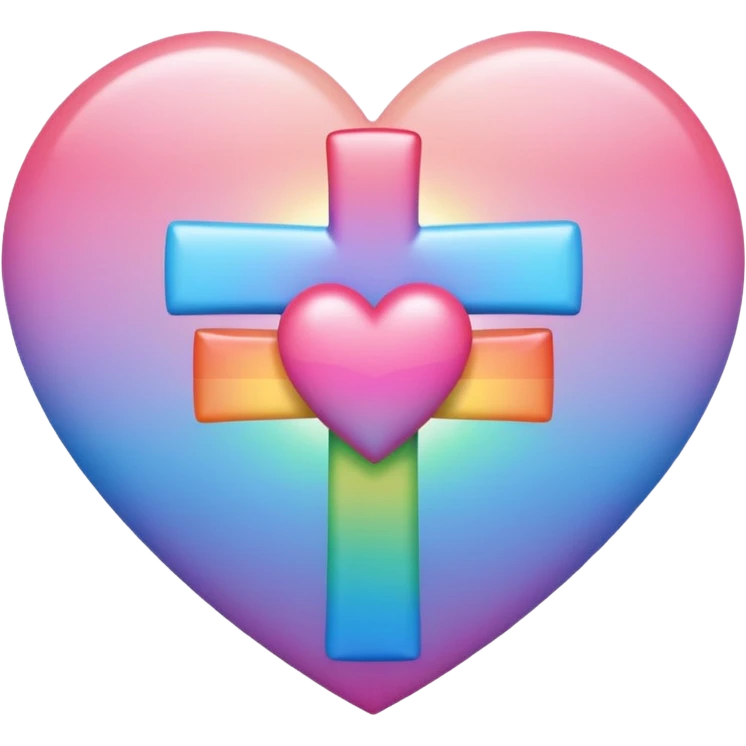 Heart infront of cross, pastel pink and rainbow emoji