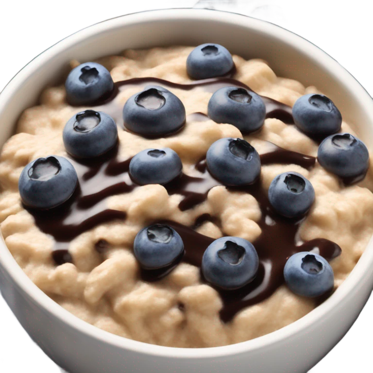 oatmeal in a bowl topped with blueberries and chocolate sauce emoji