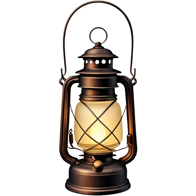 Cinematic Realistic Lantern, an old-fashioned glass lantern with a warm flickering glow, delicate details on the metal handle, softly illuminating the surrounding darkness, glowing with a comforting and nostalgic charm. emoji