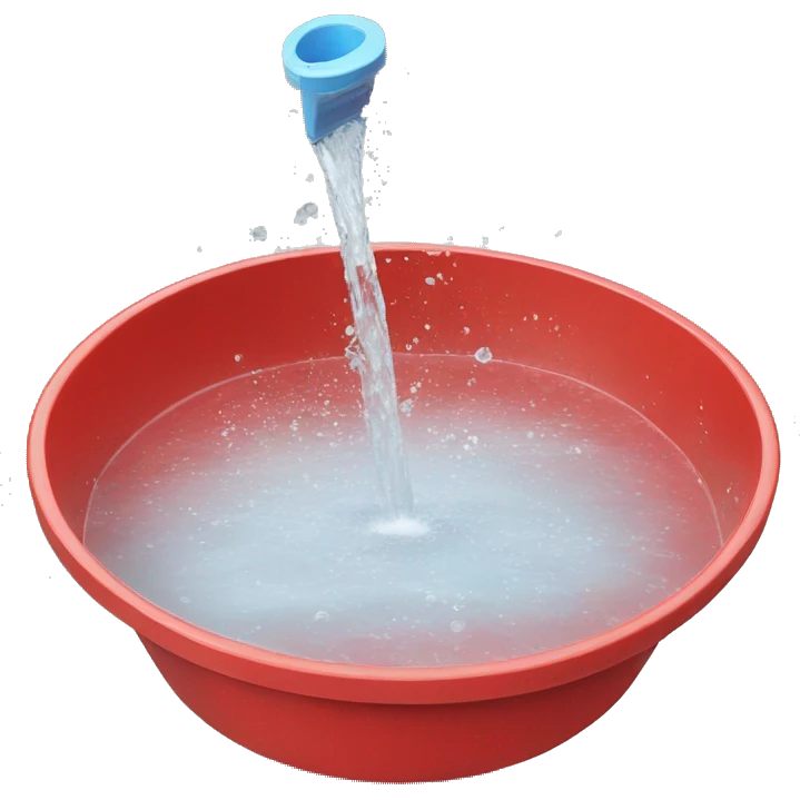 a red plastic round basin spilling out with water emoji