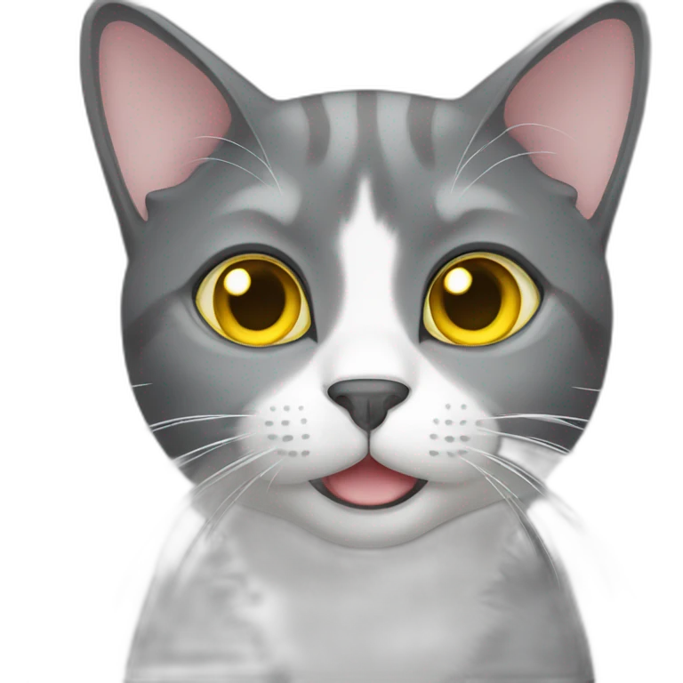 grey cat with white bottom and yellow eyes emoji