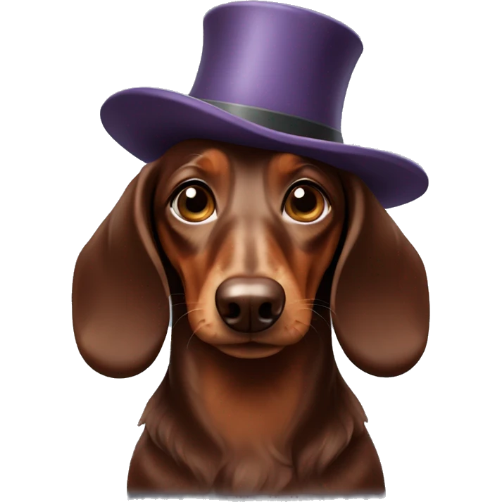 a chocolate long-haired dachshund in a hat emoji