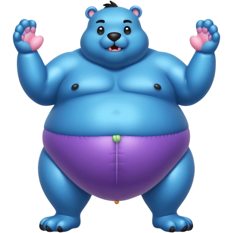 Oilly fat strong muscle blizzbeast with big fat inflated bloated balloon king size massive oilly belly with legs spread out showing black feet paw pads with a outtie bellybutton blushing and moaning farting emoji