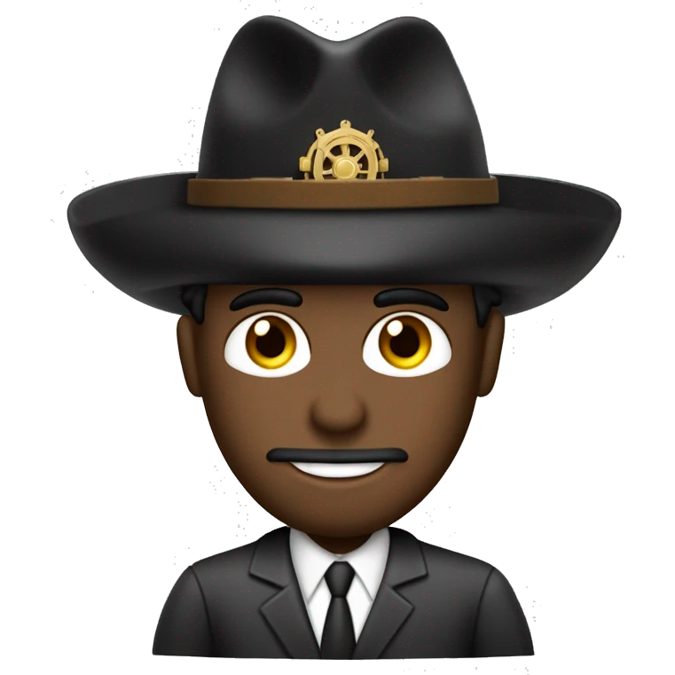 Un hombre pelo negro castaño, marinero traje blanco sombrero blanco y viendo con un telescopio hecho de un libro enrollado  emoji