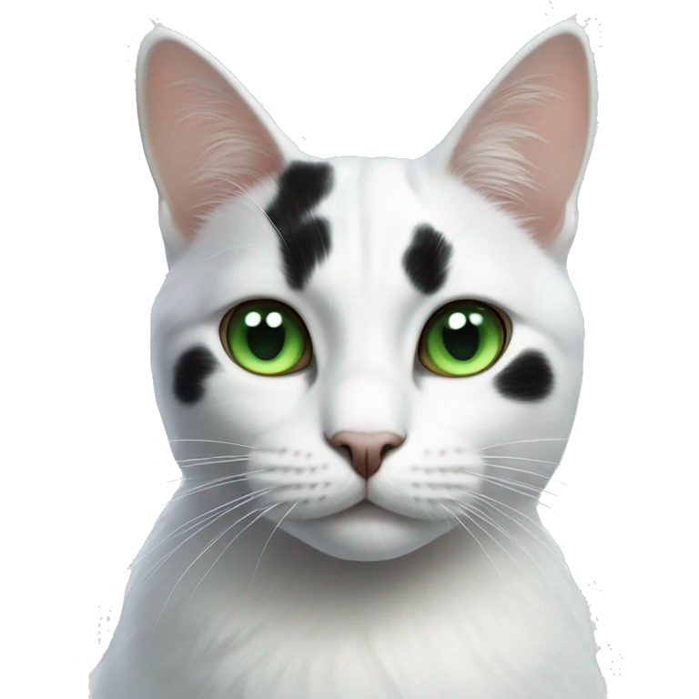 A white cat with big black spots and green eyes emoji