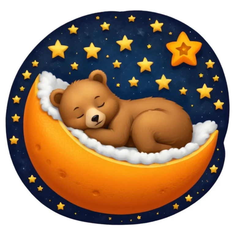 bear sleeping on an orange in space with stars emoji