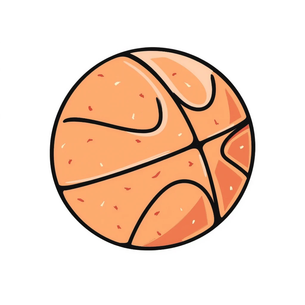A basketball with detailed texture and lines in pastel colors (dd9fb0, ffc6d3, a3bfc9, c4bee2, f1b091), hand-drawn doodle style emoji
