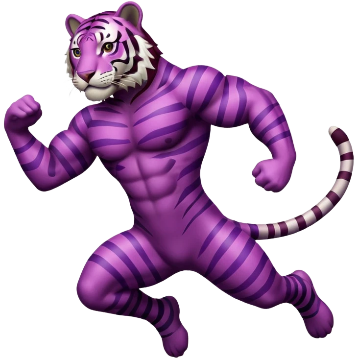 purple tiger with burgundy stripes jumping emoji