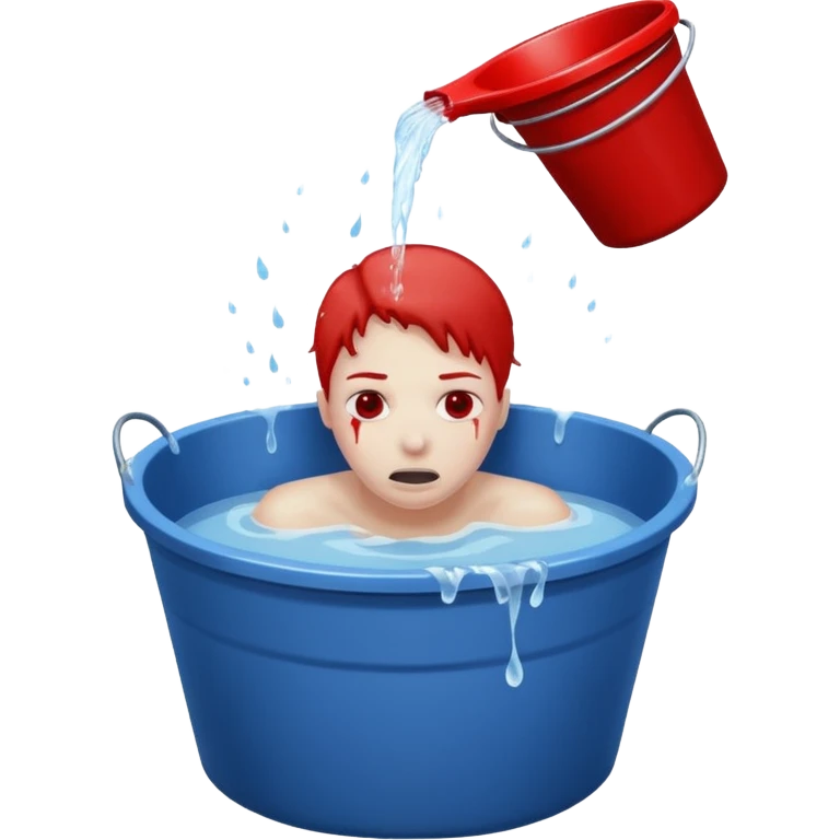 a person dunking their head into a bucket of water that turns into blood emoji