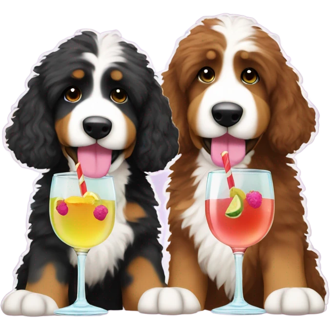 2 Bernedoodles drinking cocktails emoji
