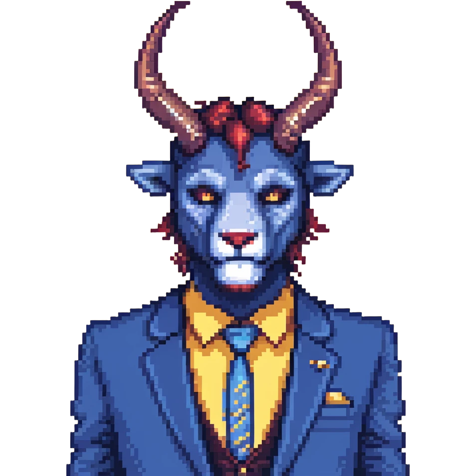 Beast from Beauty and the Beast with human lips and mouth, horns and blue formal clothes emoji