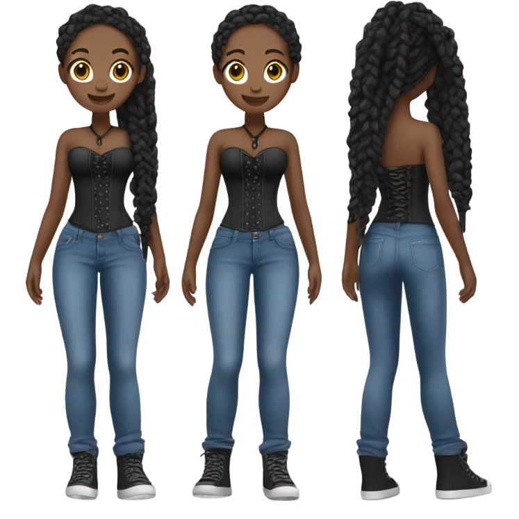 Black girl with braids posing full body jeans corset top emoji