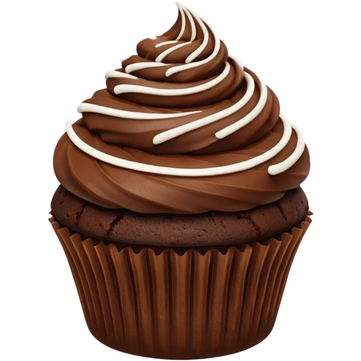 Chocolate cupcake with flat gosh frosting, and a white swirl line across the middle of the top of the cupcake emoji