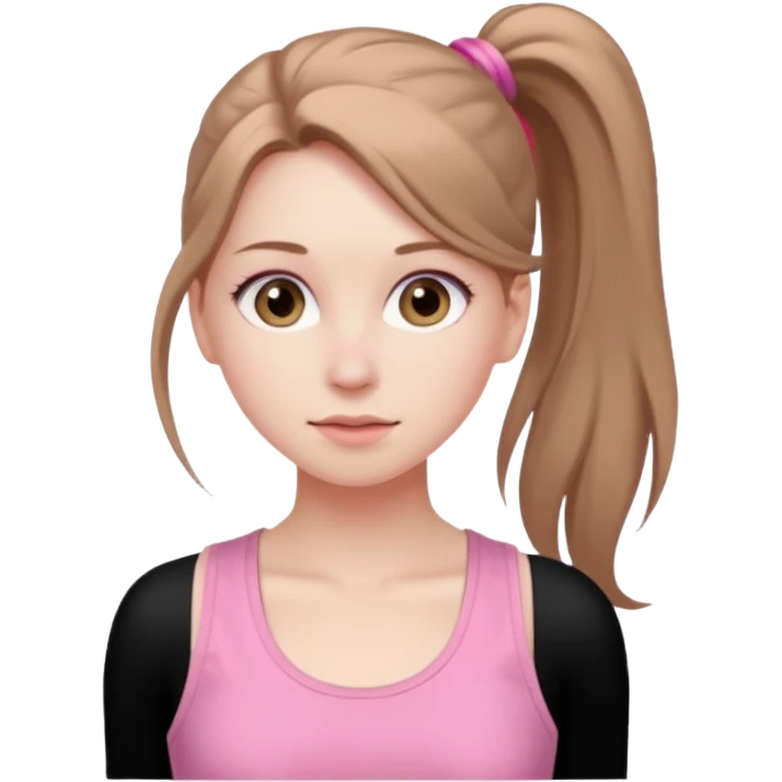 Девушка, бледная кожа, светло русые, длинные волосы, собранные в хвост, серые глаза, розовая майка без рукавов  emoji